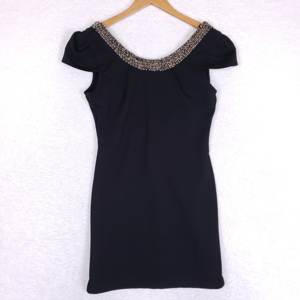 Xtaren Bodycon Mini Dress Womens Large Black Beaded Low Back Cocktail Party Glam